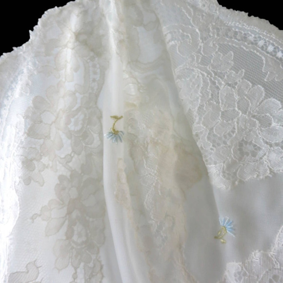 70s White Embroidered Bridal Slip Dress M - Picture 8 of 12